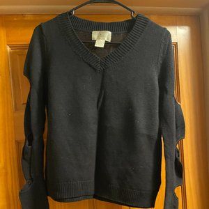 ruby moon Women's Black V-Neck Long-sleeved with Cut-outs Sweater, Size Small